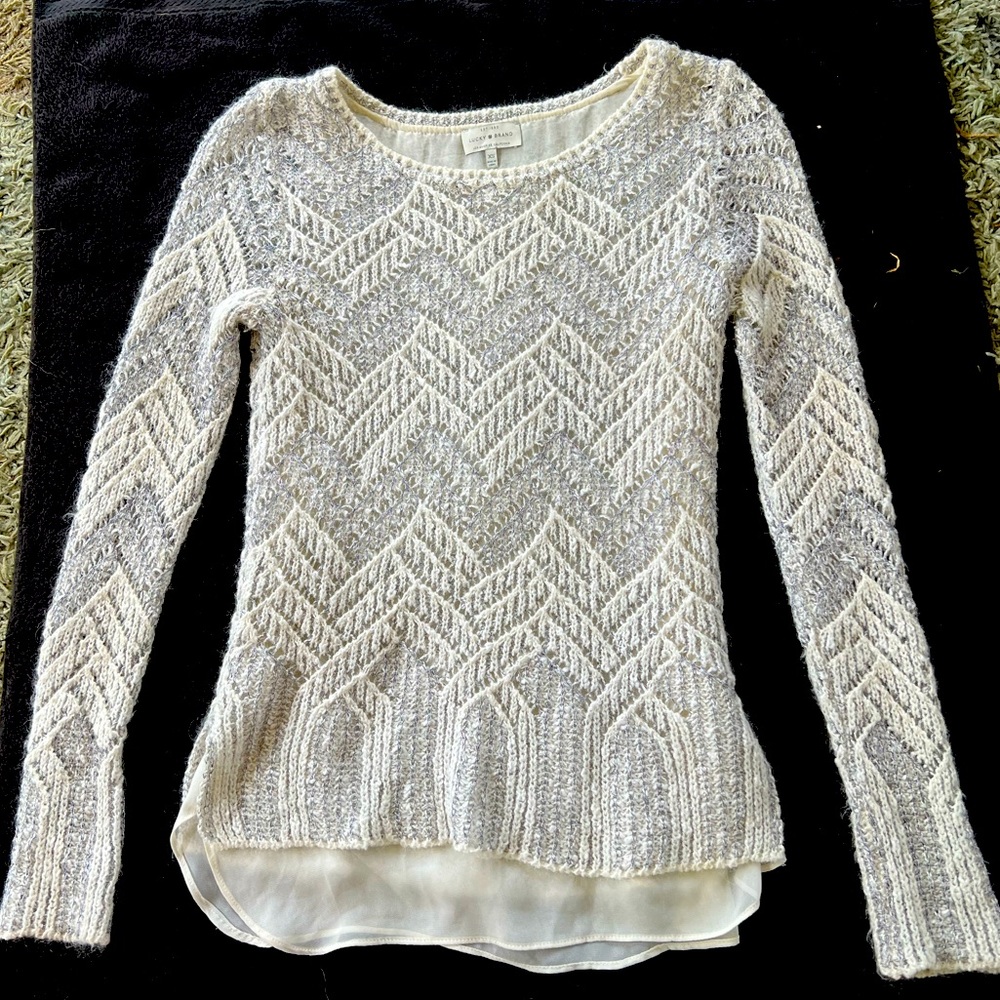 Lucky Brand Gray & Silver Sparkle Layered Look Knit Sweater Size xsmall